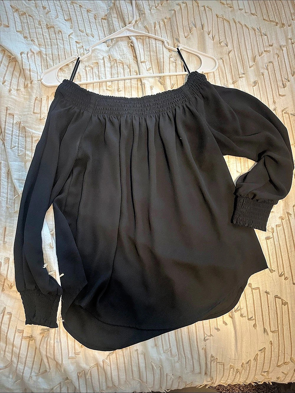 Express sheer Black Long Sleeve off the shoulder Blouse Size Small Like New